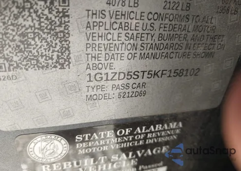 2019 Chevrolet Malibu Lt из США, поврежденный, VIN 1G1ZD5ST5KF158102